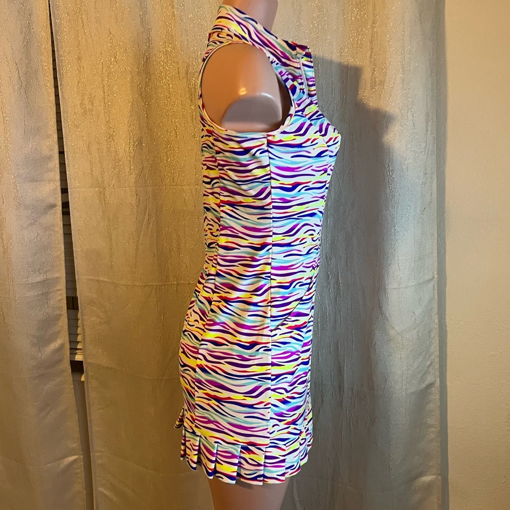 Tzu Tzu Multicolor Zebra-Stripe Mini Dress — White, Purple, Pink, Yellow, Blue - Picture 4 of 10